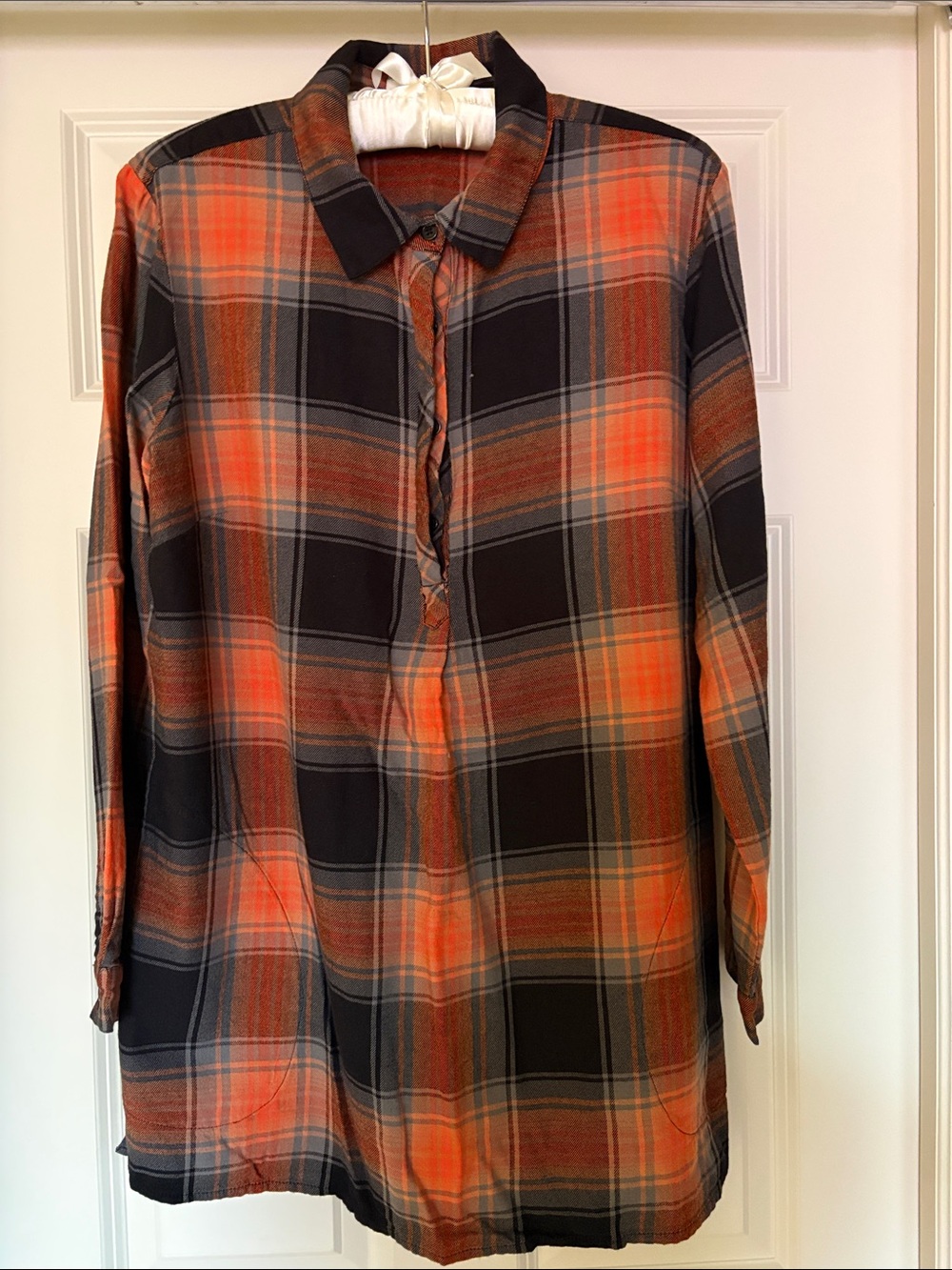 Coldwater Creek Orange and Black Plaid Tunic